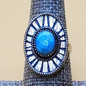 Larimar and Sterling Abstract Ring